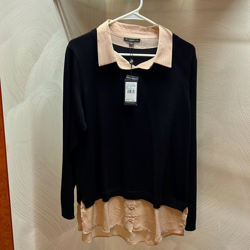 Adrianna Papell twofer styled V-neck sweater - NWT
